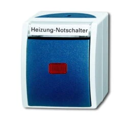 Universal Busch Jaeger Heizung Notschalter 2601/6 SKWNH-53 Grau/blaugrün Wippkontrollschalter Aufputz