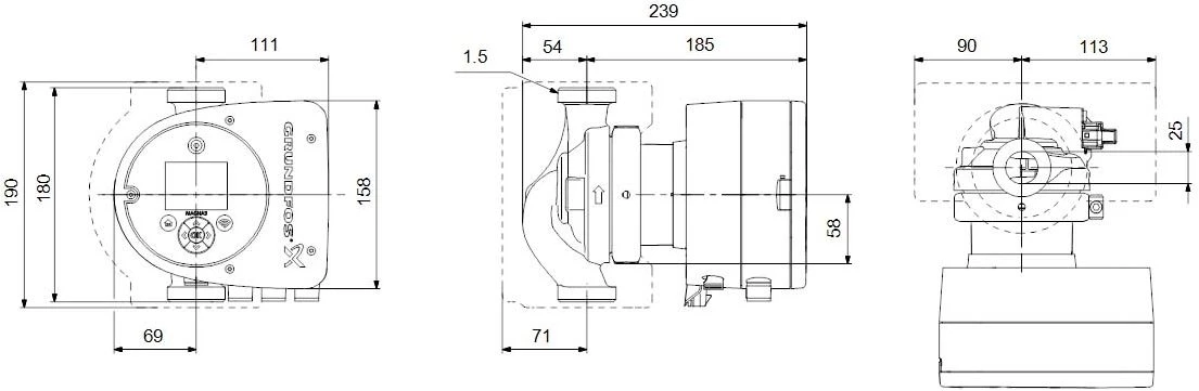 Grundfos Magna3 Heizungsumwälzpumpe 97924641 32-80, 180 Mm, PN 16, 230 V 4 Grundfos Magna3 Heizungsumwälzpumpe 97924641 32-80, 180 Mm, PN 16, 230 V – Bild 2