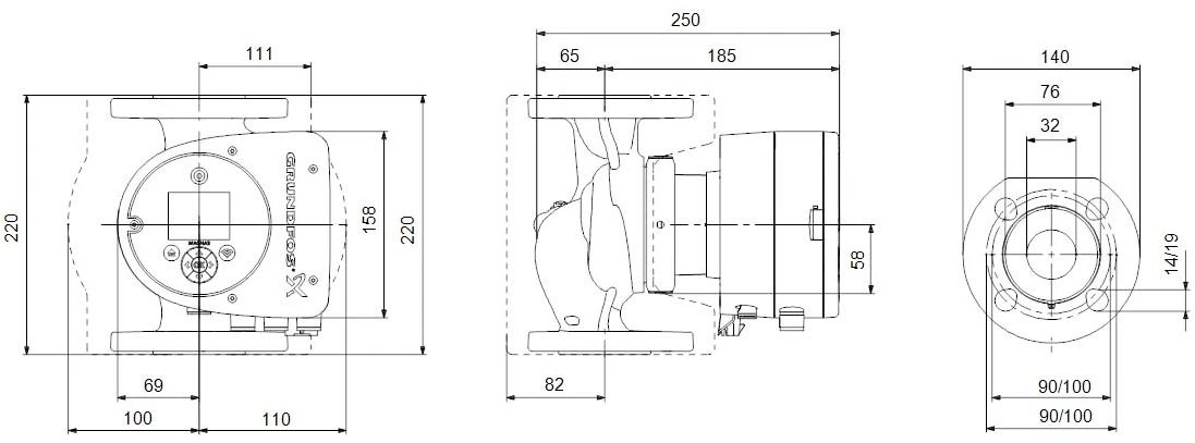 Grundfos Magna3 Heizungsumwälzpumpe 98333873 32-80F, 220 Mm, PN 16, 230 V 4 Grundfos Magna3 Heizungsumwälzpumpe 98333873 32-80F, 220 Mm, PN 16, 230 V – Bild 2