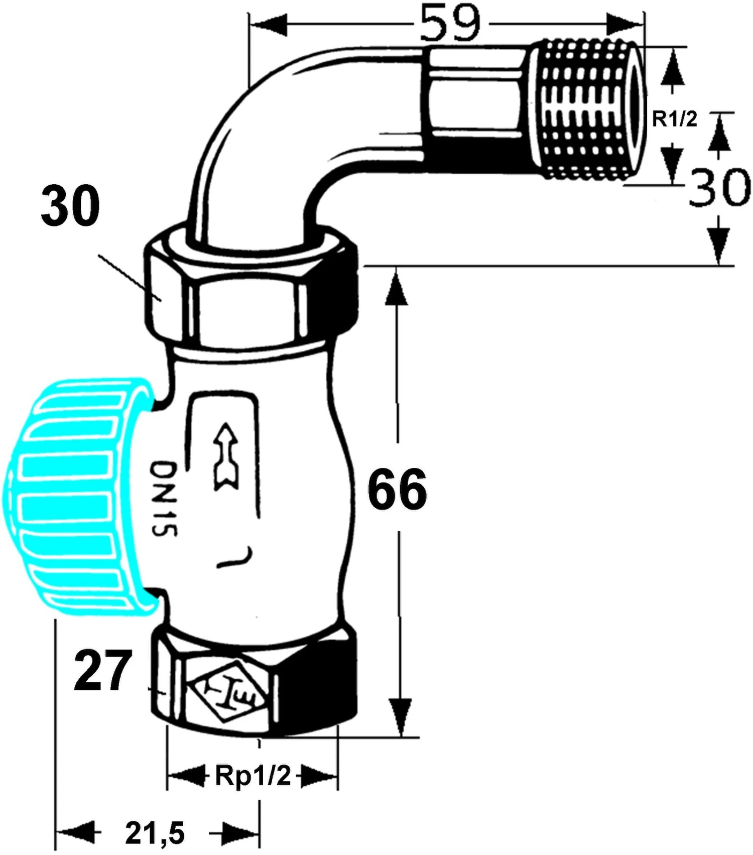 Heimeier Thermostat-Ventilunterteil Durchgang, 1/2", Bogenverschraubung 4 Heimeier Thermostat-Ventilunterteil Durchgang, 1/2", Bogenverschraubung – Bild 2