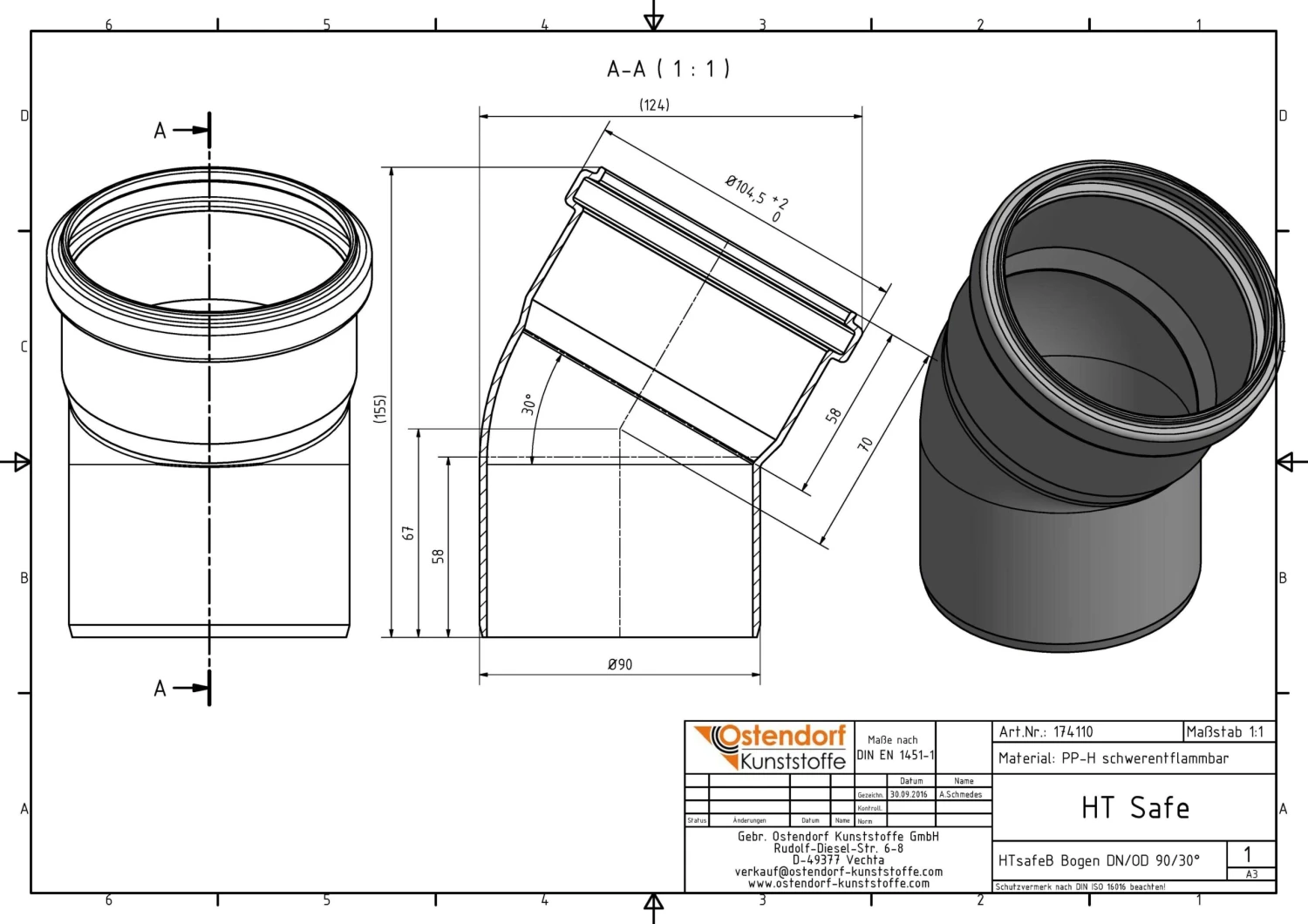 Ostendorf HTsafe HTsafe-Bogen 174110 DN/OD 90, 30° 4 Ostendorf HTsafe HTsafe-Bogen 174110 DN/OD 90, 30° – Bild 2