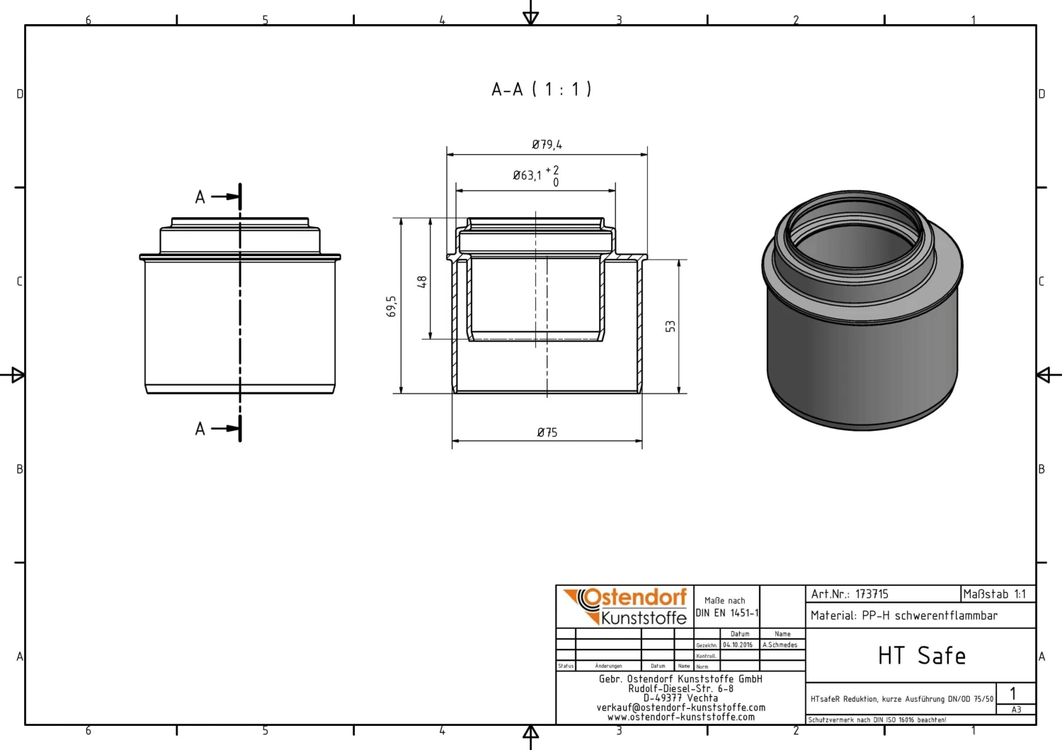 Ostendorf HTsafe HTsafe-Reduktion 173715 DN/OD 75x50, Kurze Ausführung 4 Ostendorf HTsafe HTsafe-Reduktion 173715 DN/OD 75x50, Kurze Ausführung – Bild 2