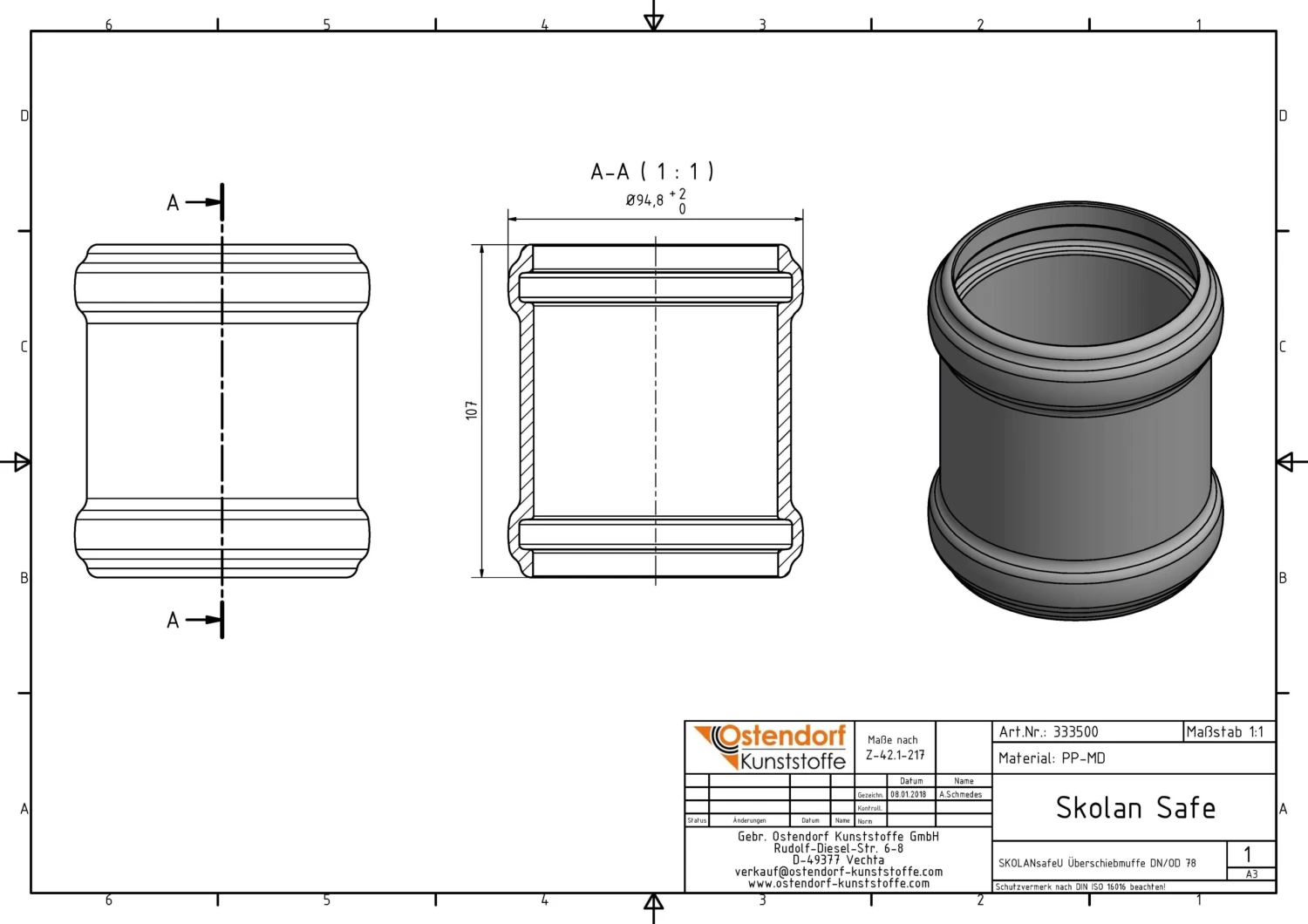 Ostendorf SKOLAN Safe SKOLANsafe-Überschiebmuffe 333500 DN/OD 78 4 Ostendorf SKOLAN Safe SKOLANsafe-Überschiebmuffe 333500 DN/OD 78 – Bild 2