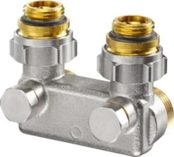 Oventrop Umlenkstück Mit Absperrung 1016463 Winkelform, 50mm, 1/2"AGx3/4"AG, Vernickelt