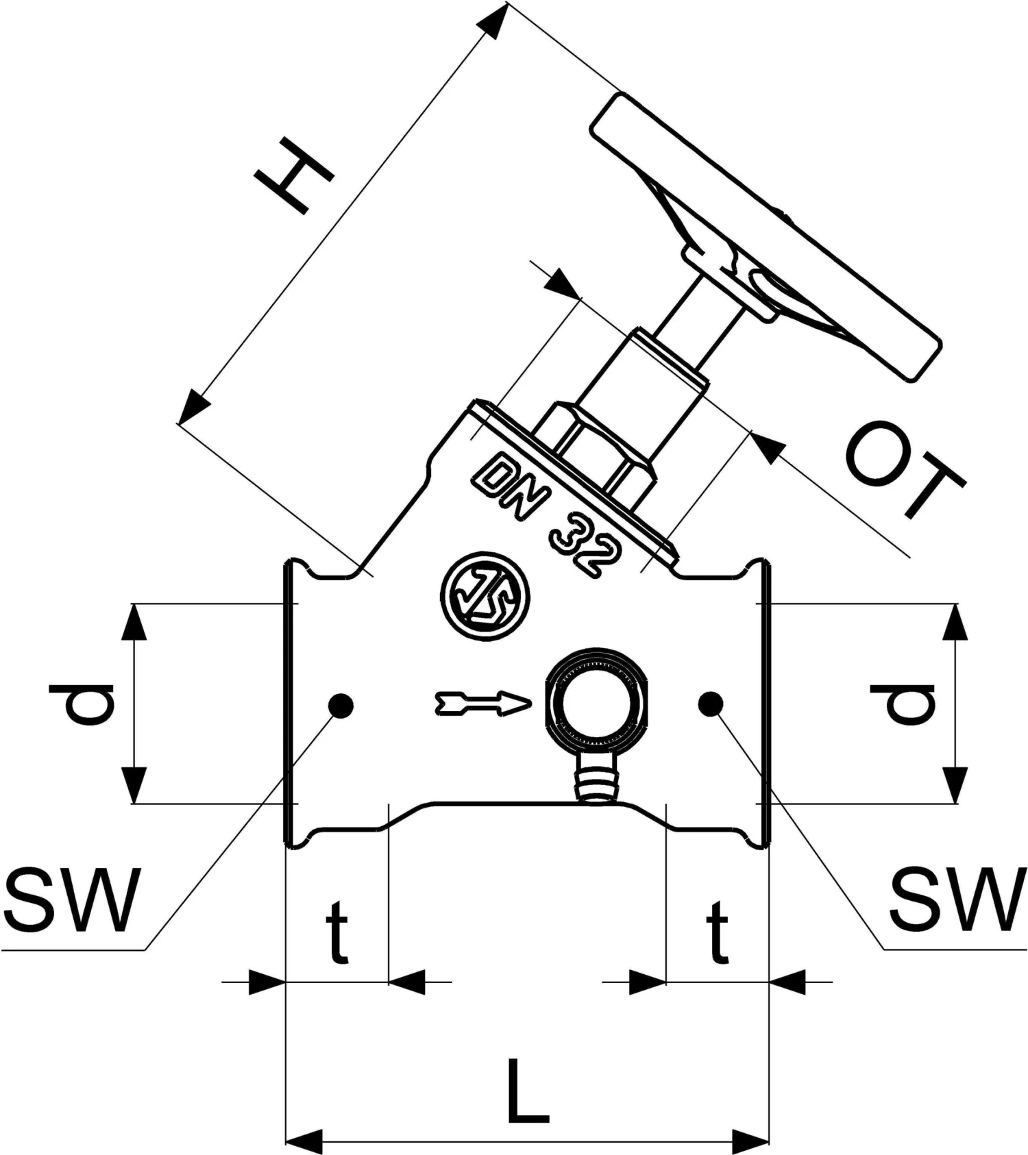 Schlösser Schrägsitzventil 0014103200001 DN 32, G 1 1/4, Mit Entleerung, Steigende Spindel 4 Schlösser Schrägsitzventil 0014103200001 DN 32, G 1 1/4, Mit Entleerung, Steigende Spindel – Bild 2